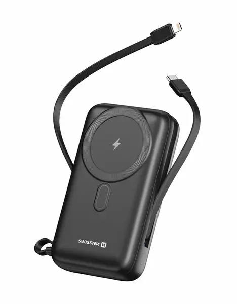 Swissten Power Bank Bank 20000 mAh 22,5W PD s integrovanýnu kabely USB-C a Lightning (kompatibilní s MagSafe)