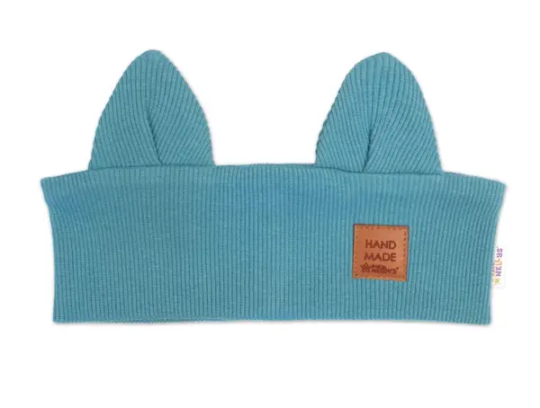 Baby Nellys Čelenka Cat s oušky pro děti Hand Made - mořská, 4-8 let