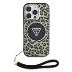 Zadní kryt Guess IML Leopard Triangle Logo Strap MagSafe pro Apple iPhone 16 Pro, hnědá