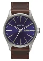 Nixon Analógové hodinky 'Sentry Leather'  modrá / hnedá / strieborná