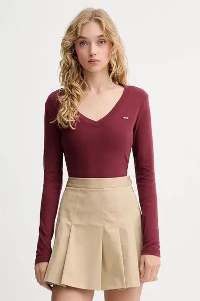 Bavlněné tričko s dlouhým rukávem Levi's červená barva, A9330