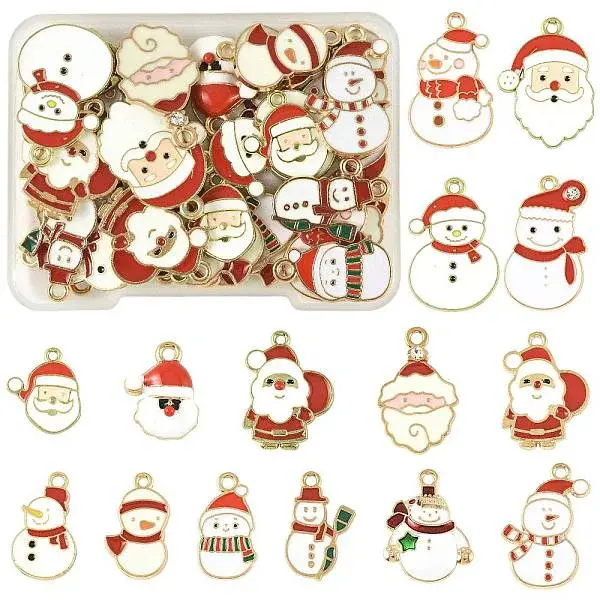 40Pcs Christmas Alloy Enamel Pendants