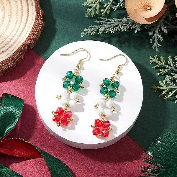 Brass Glass Square Dangle Earrings