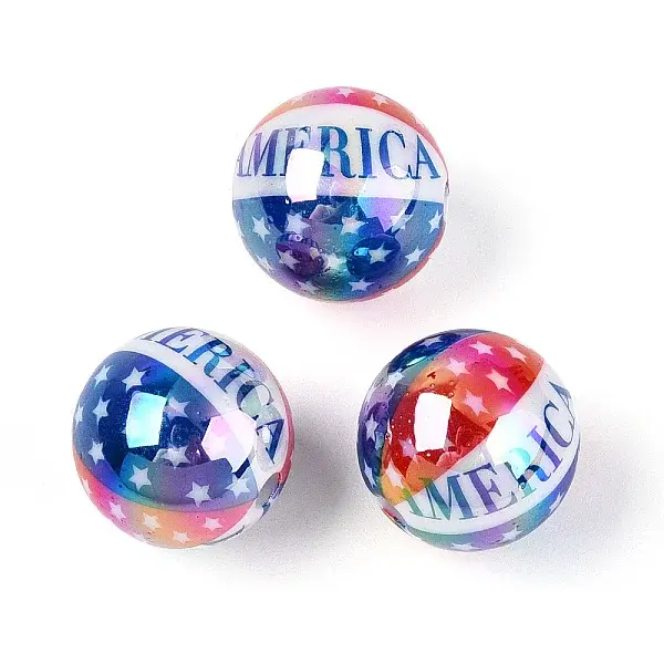 Independence Day Theme Printed Opaque Acrylic Beads