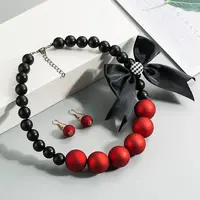 Fashionable Bohemian Style Resin Round Beaded Dangle Earrings & Necklaces Sets