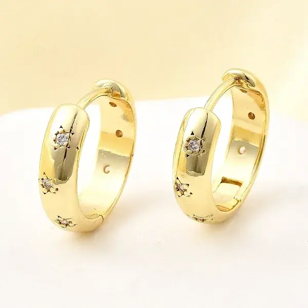 Brass Micro Pave Clear Cubic Zirconia Hoop Earrings