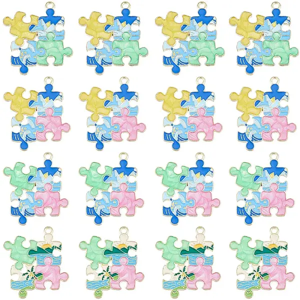 24Pcs 4 Colors Golden Plated Alloy Enamel Pendants