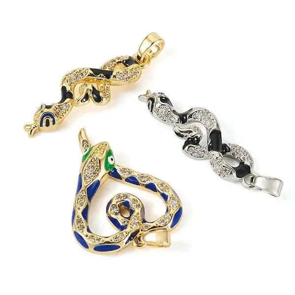 3Pcs 3 Style Brass Micro Pave Cubic Zirconia Pendants