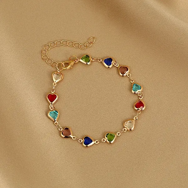 Brass Glass Link Chain Bracelets for Women