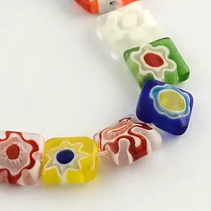 Square Handmade Millefiori Glass Beads Strands