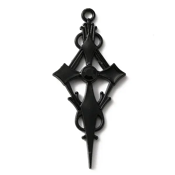 Jet Rhinestone Cross Pendant with Black Enamel
