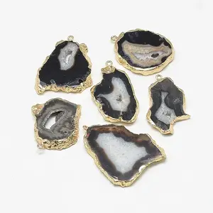 Natural Druzy Agate Slices Pendants