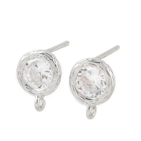 Brass Micro Pave Clear Cubic Zirconia Stud Earring Findings