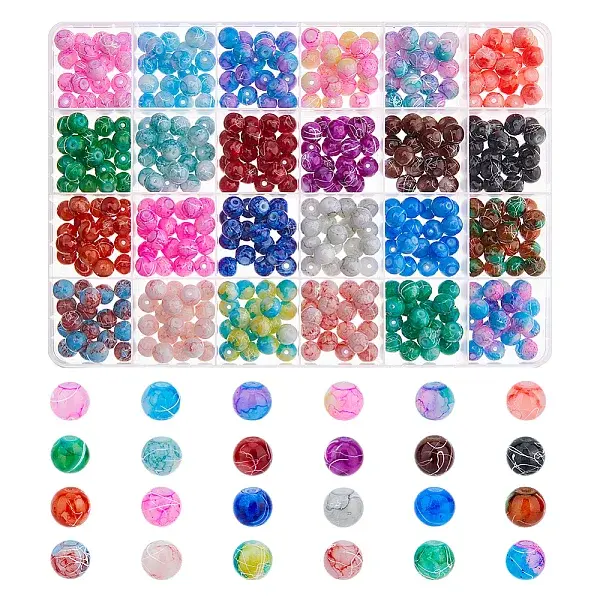 480Pcs 24 Colors Drawbench Glass Round Beads