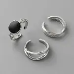 3Pcs Oval Alloy Enamel Adjustable Cuff Rings Sets for Women