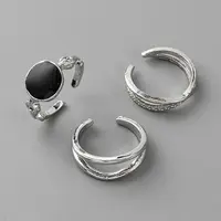 3Pcs Oval Alloy Enamel Adjustable Cuff Rings Sets for Women