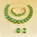 Alloy & Glass Rectangle Link Chain Necklaces & Bracelet & Dangle Earrings Sets