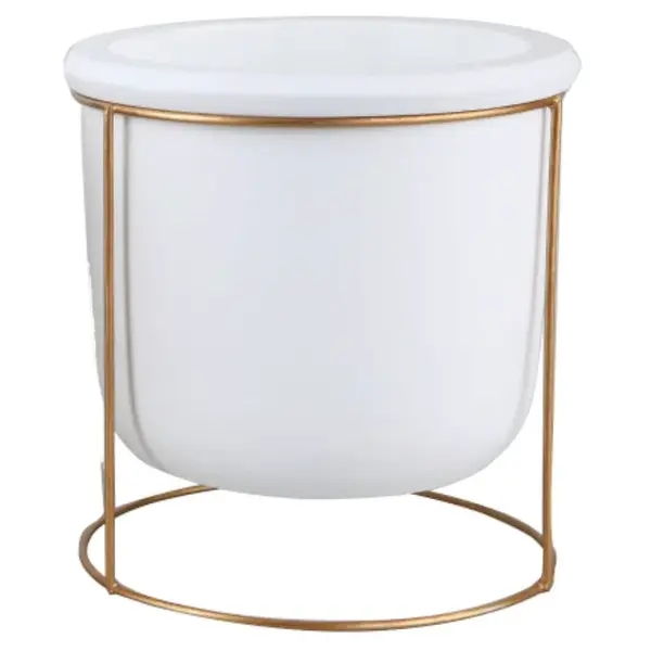 Obal na kvetináč betónový v stojane biely