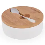 Keramická cukornička s bambusovým vekom 14,5x5 cm biela  + lyžička
