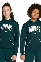 Dětská mikina adidas zelená barva, s kapucí, s potiskem, JV7337