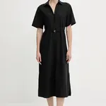 Vlněné šaty BOSS Dulera černá barva, midi, 50546632