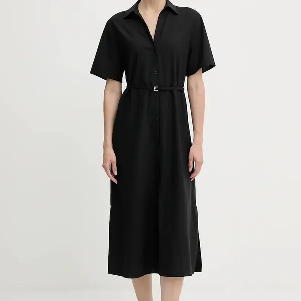 Vlněné šaty BOSS Dulera černá barva, midi, 50546632