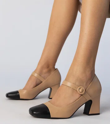Gemre Beige women's pumps with black toe Radora