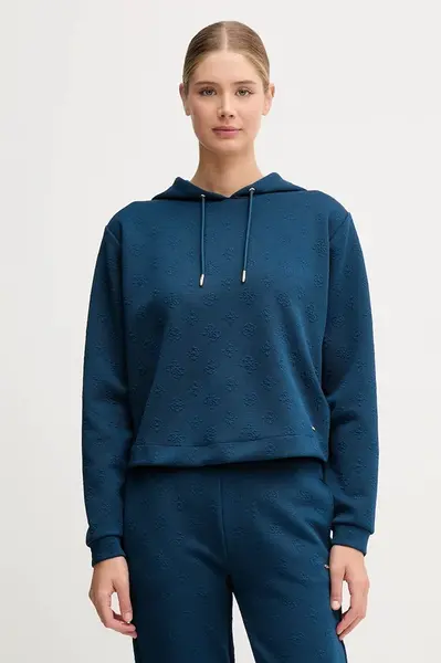 Mikina Guess PEONY dámská, modrá barva, s kapucí, hladká, V5YQ04 KBSL2