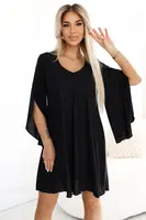 597-1 LIVIA Elegant trapeze dress with butterfly sleeves - black with glitter