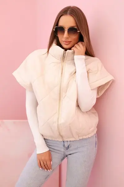 Kesi Włoski Dámská prošívaná vesta s krátkým rukávem a stojáčkem světlé béžové