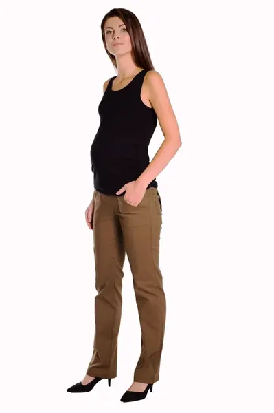 bemaamaa Bavlněné, těhotenské kalhoty s kapsami - khaki, vel. XXXL