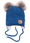 Baby Nellys Dětská zimní čepice s fleecem Teddy Bear- chlupáčk. bambulky - tm. modrá, šedá