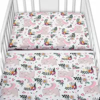 Baby Nellys 2-dílné bavlněné povlečení Králíček na louce - růžová, bílá