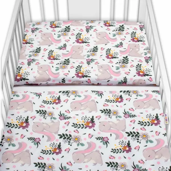 Baby Nellys 2-dílné bavlněné povlečení Králíček na louce - růžová, bílá