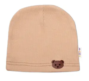 Baby Nellys Žebrovaná čepice Medvídek - béžová
