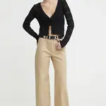 Bavlněné kalhoty IRO béžová barva, široké, high waist