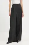 Kalhoty s příměsí vlny Herskind Kelly černá barva, široké, high waist, 5405134