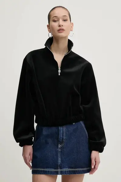 Velurová mikina HUGO černá barva, 50534055