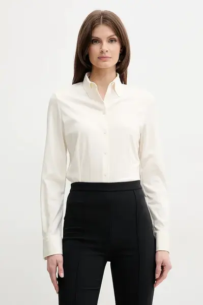 Bavlněná košile BOSS bílá barva, regular, s klasickým límcem, 50531518