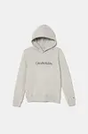 Dětská bavlněná mikina Calvin Klein Jeans šedá barva, s kapucí, s potiskem