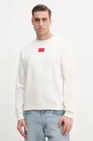 Bavlněná mikina HUGO pánská, béžová barva, s aplikací, 50447964