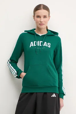 Mikina adidas W L SOFTS Collegiate dámská, zelená barva, s kapucí, s potiskem, JV9154