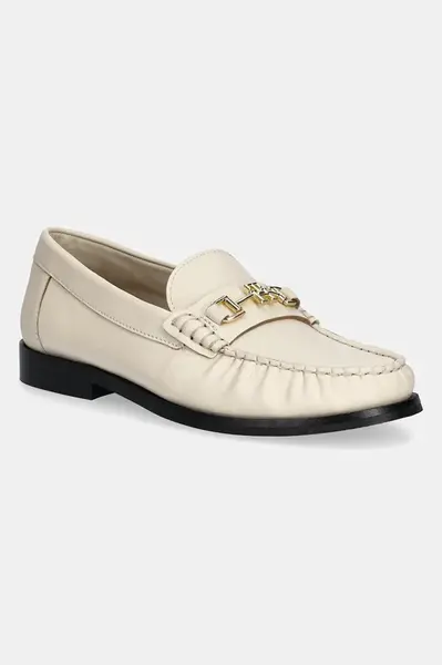 Kožené mokasíny Tommy Hilfiger SOFT LEATHER HORSEBIT LOAFER dámské, béžová barva, na plochém podpatku, FW0FW08414