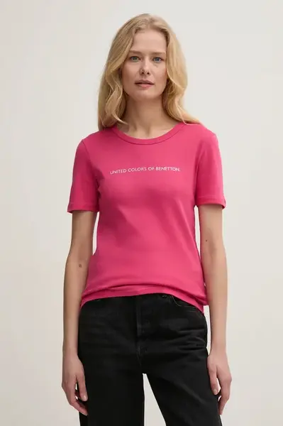 Bavlněné tričko United Colors of Benetton červená barva, 3GA2E16A2