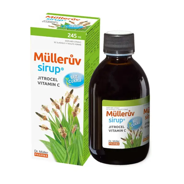 Dr. Müller Müllerův sirup s jitrocelem a vitaminem C bez cukru 245 ml