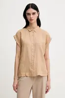 Lněná košile United Colors of Benetton béžová barva, regular, s klasickým límcem