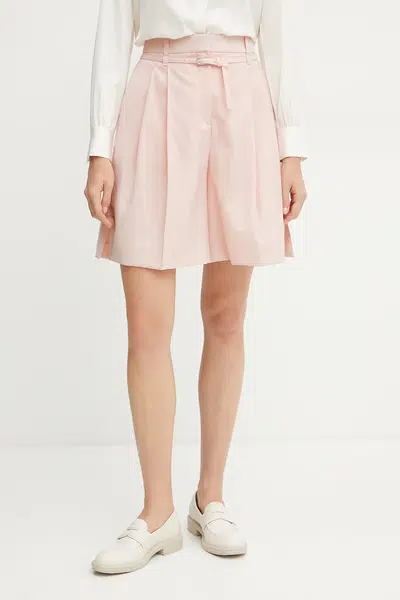 Vlněné šortky BOSS dámské, růžová barva, hladké, high waist, 50537395