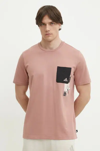 Bavlněné tričko adidas M T LENS PKT T růžová barva, s potiskem, JJ3927
