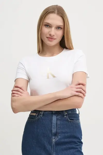 Bavlněné tričko Calvin Klein Jeans bílá barva, J20J224982