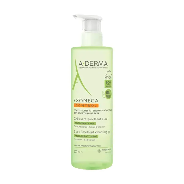 A-Derma Exomega Control zvláčňující mycí gel 2v1 pro suchou kůži se sklonem k atopii 500 ml